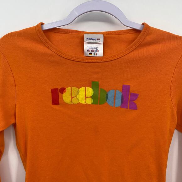 Reebok Crew Neck Long Sleeve Fitted Orange Tee Size Medium - Picture 2 of 8